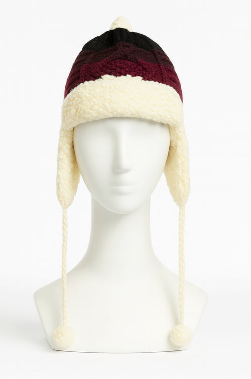 Chunky Knit Hat with Ear Flaps & Pom-Poms - New